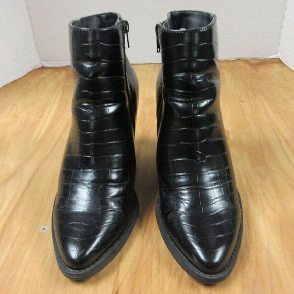 MADDEN GIRL Klicck Black Faux Leather Ankle Boots Sz 9.5 Snakeskin Croc Bootie - Picture 2 of 12